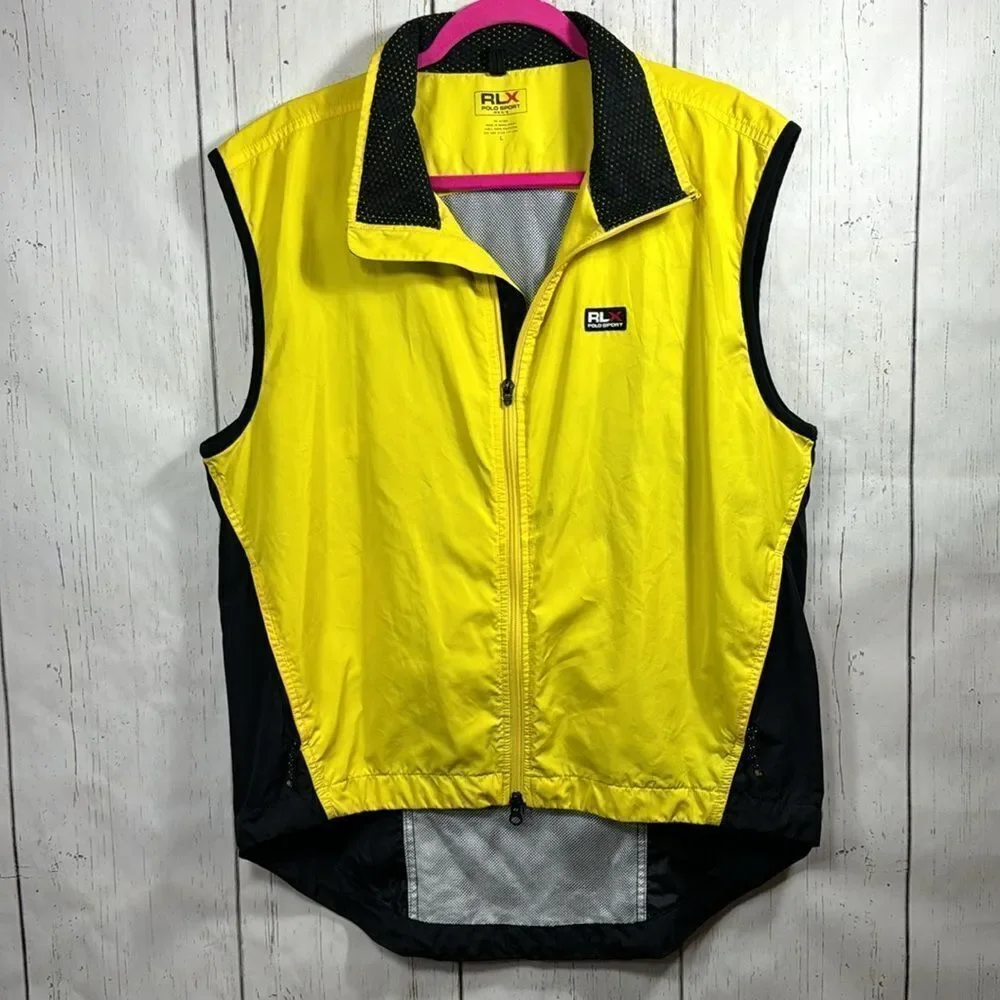 Polo Sport RLX Vest Mens Yellow Zip Up Cycling Lightweight Packable Golf Pockets